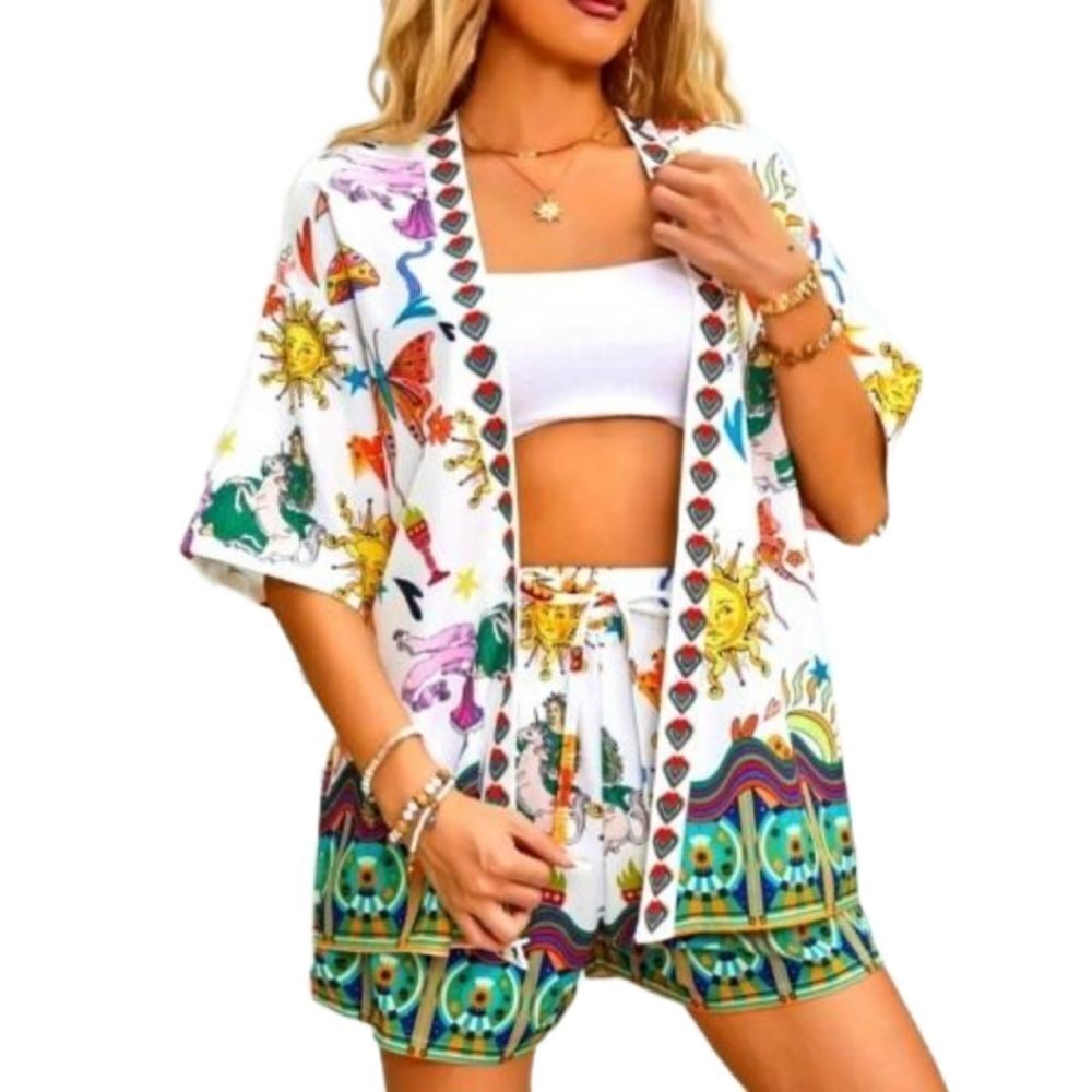 Colorful printed two-piece short set sz small
